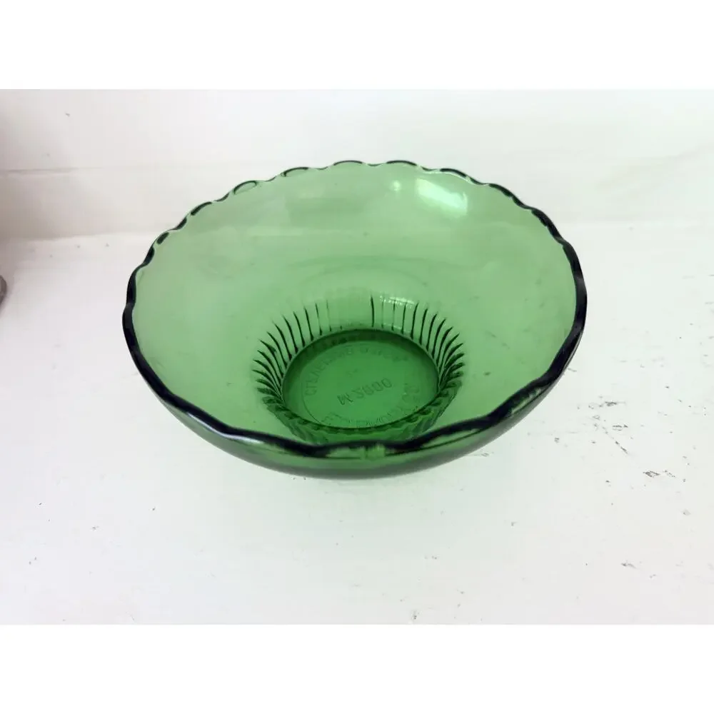Pair E O Brody Green Glass M2000 Pedestal Candy Dishes Cleveland Ohio Vintage
